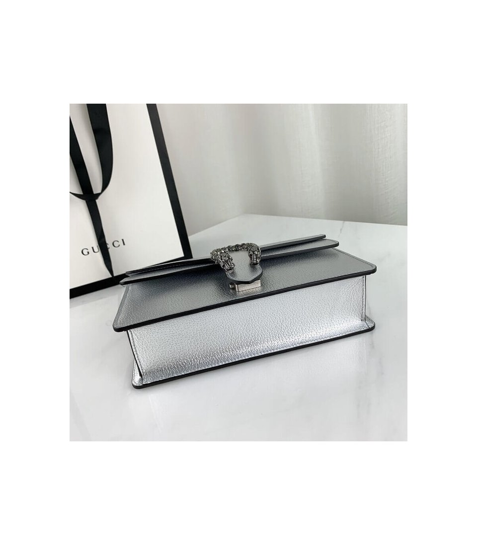 Gucci Dionysus Small Shoulder Bag in Silver Lame Leather view 8