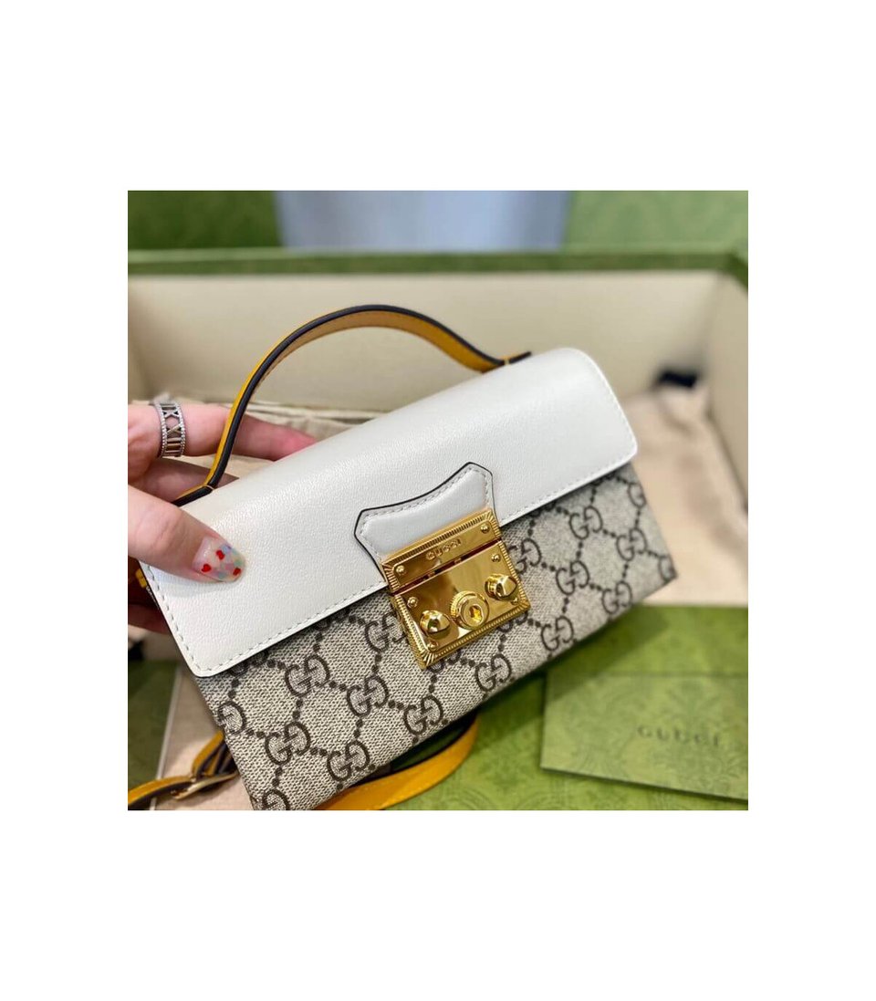 Gucci Padlock Mini Shoulder Bag Ivory &amp; Orange Leather 18cm/7in view 13