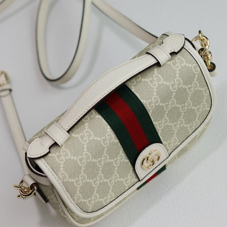 Gucci Ophidia Small Top Handle Bag 20cm/7.9in Beige And White GG Fabric 836843 view 8