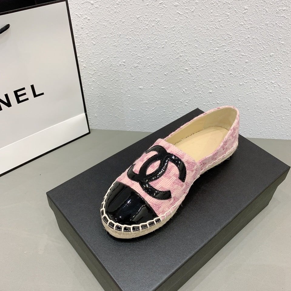 Chanel Tweed Patent Cc Espadrilles Slip On Pink Black view 4