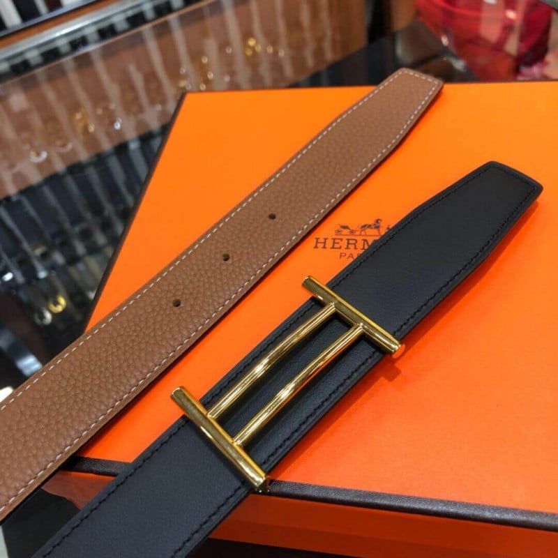 Hermes Rider Belt Buckle &amp; Reversible Leather Strap 32mm H075372 Brown/Black view 6