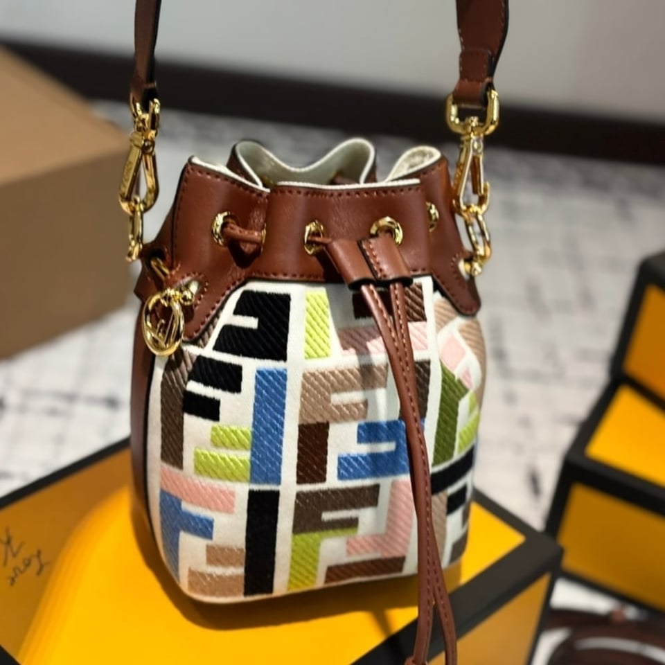 Fendi Mon Tresor Multicolour Canvas Mini Bag With Ff Embroidery Brown 18Cm 8Bs093Aow2F1Pi3 view 4
