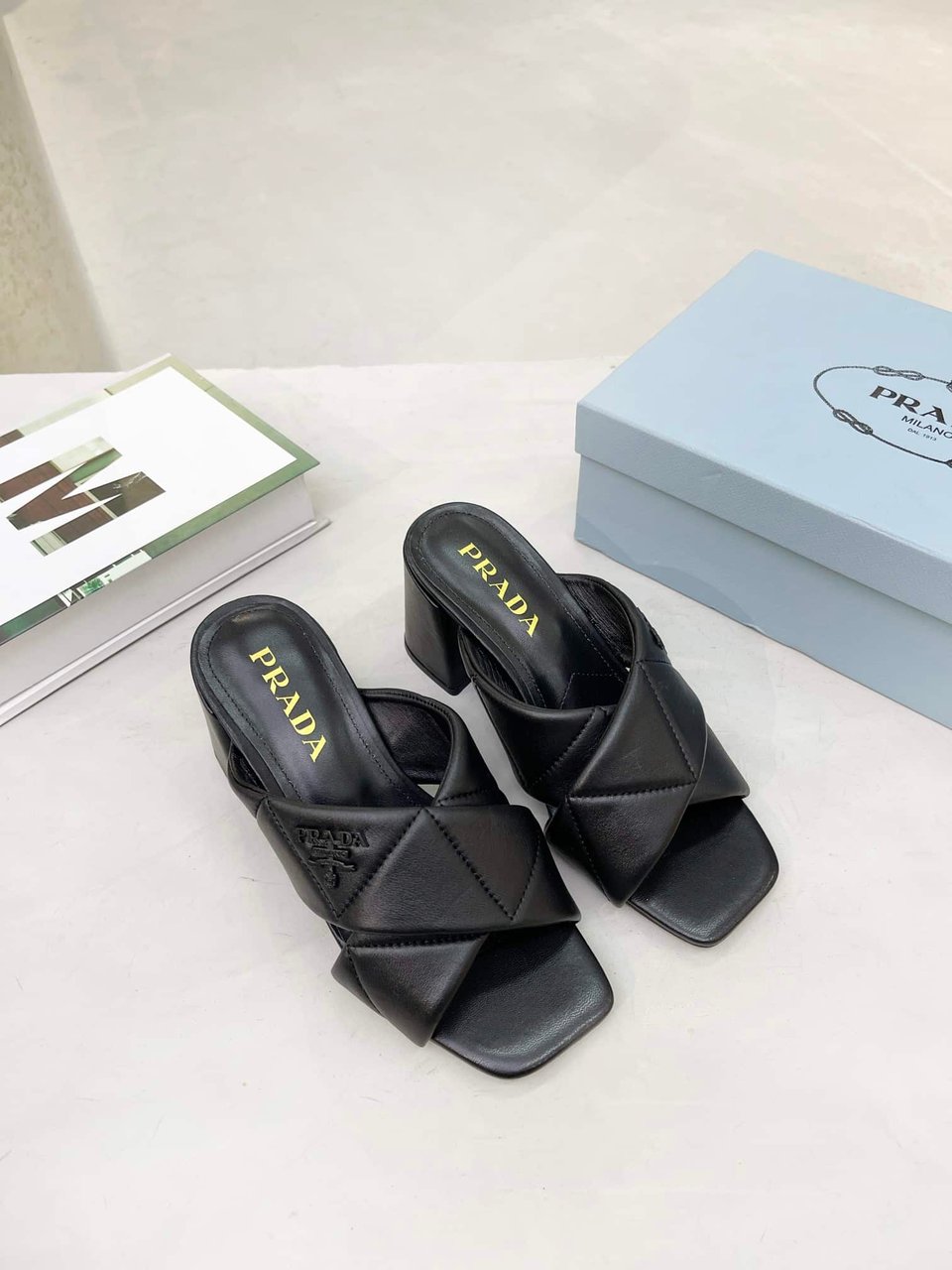 Prada Crossover Nappa Leather Sandals In Black view 3