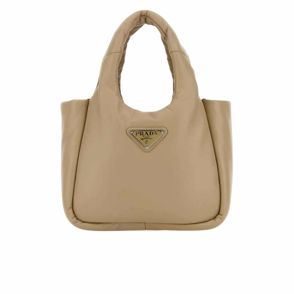 Prada Padded Soft Leather Bag Desert Beige 19Cm