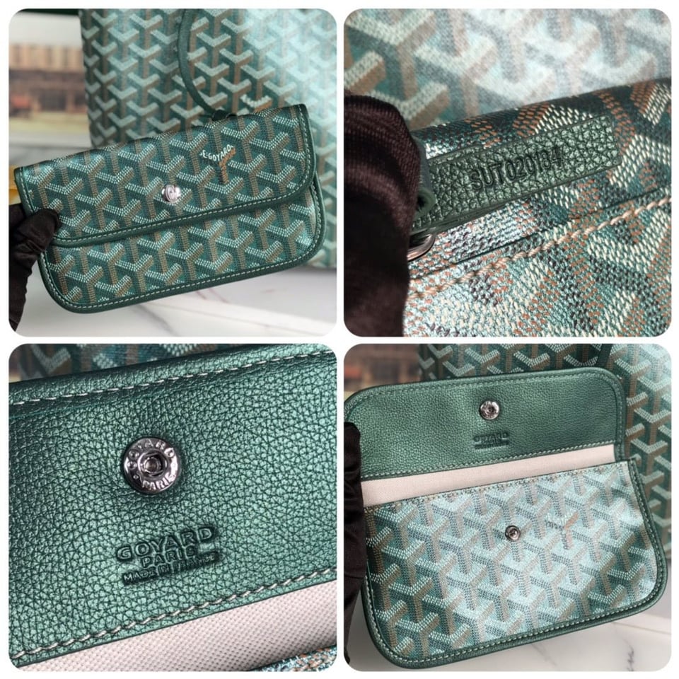 Goyard Saint Louis Pm Bag 34Cm Green Canvas Chevroches Calfskin view 3
