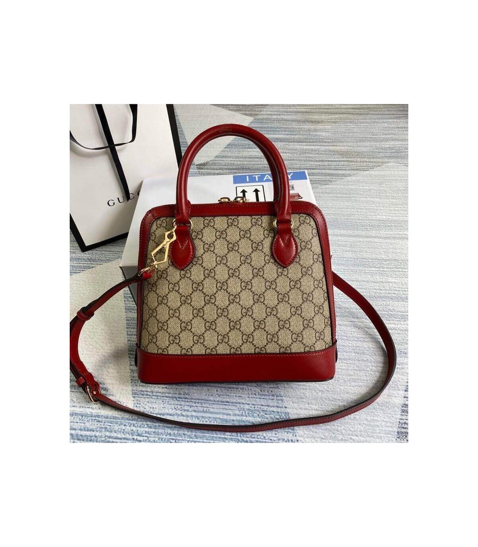 Gucci 1955 Horsebit mall Top Handle Bag In Red GG Supreme Canvas view 4