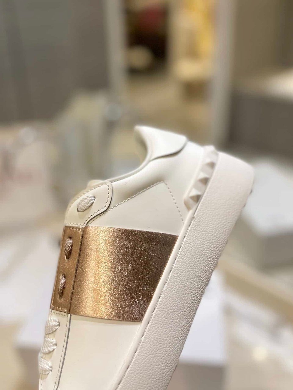 Valentino Garavani Rockstud Open Metallic Leather Sneaker Gold Uy2S0830Flrl71 view 5