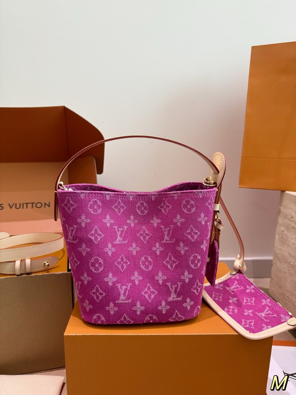 Louis Vuitton All In BB Bag Fuchsia Denim Fabric 16cm M27626 view 2