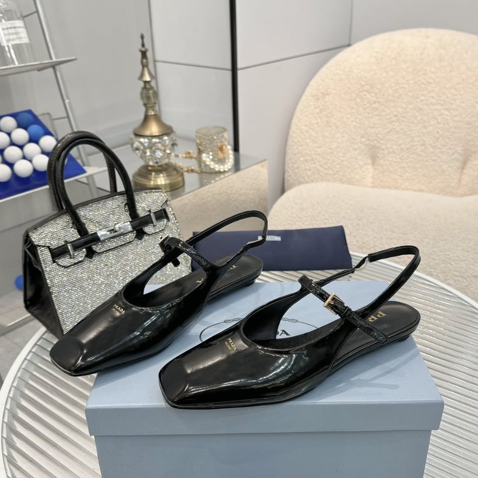 Prada Patent Leather Slingback Ballerinas Black 1F828N 069 F0002 F 015 view 3