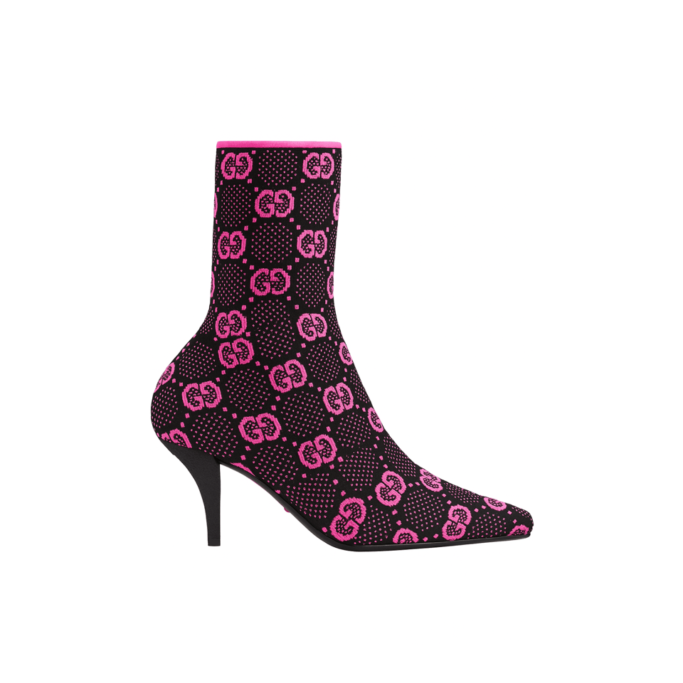 Gucci Gg 75Mm Knit Ankle Boots Black Fluorescent Pink Fabric 718378 Faaqp 8610 view 2