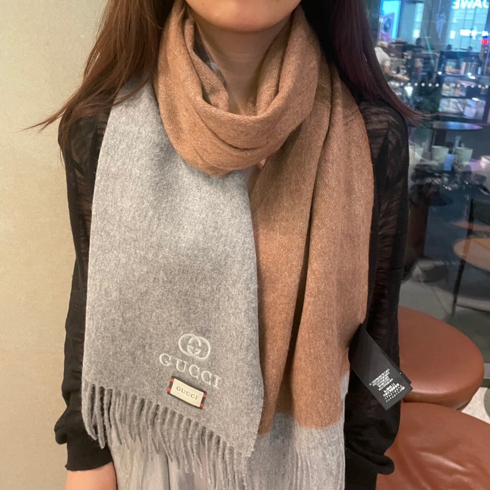 Gucci Cashmere Scarf Colorblock Gray Blue For Women 190cm view 3