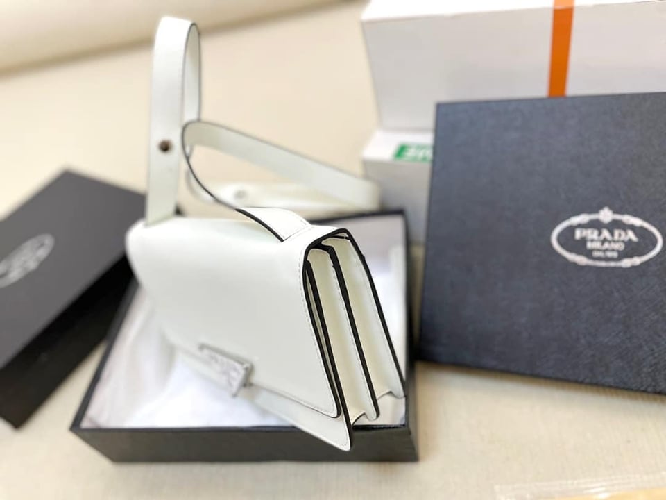 Prada Emblème Brushed-Leather Bag White 24cm view 3