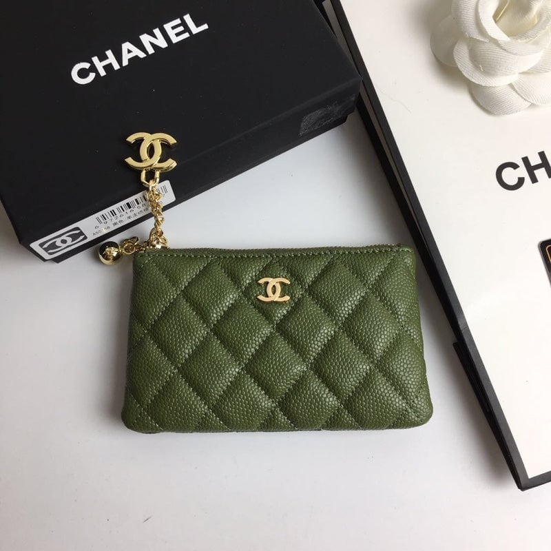 Chanel Classic Small Zipped Pouch 15 Dark Green Calfskin Gold Icon view 3