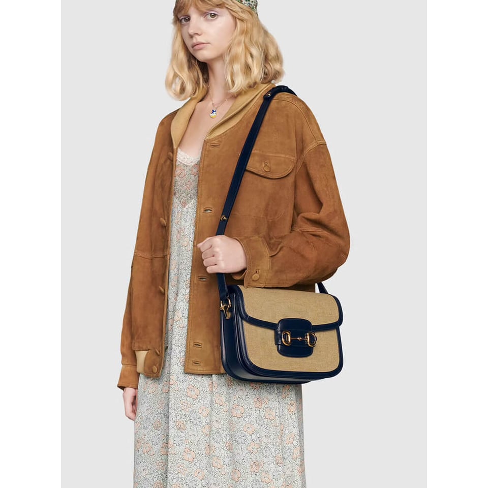 Gucci Horsebit 1955 Small Bag in Beige Canvas view 3