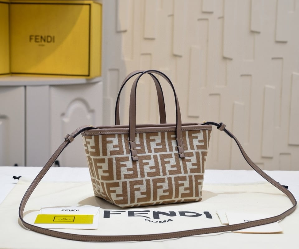 Fendi Roll FF Beige Jacquard Mini Bag 16cm view 6