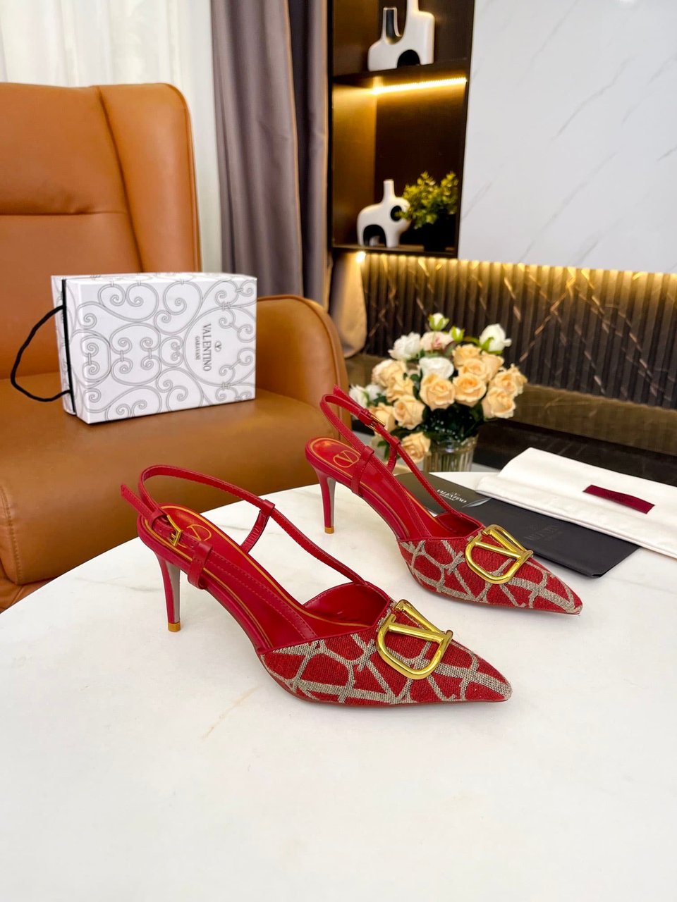 Valentino Garavani Vlogo Signature Slingback Pump In Toile Iconographe Red view 3