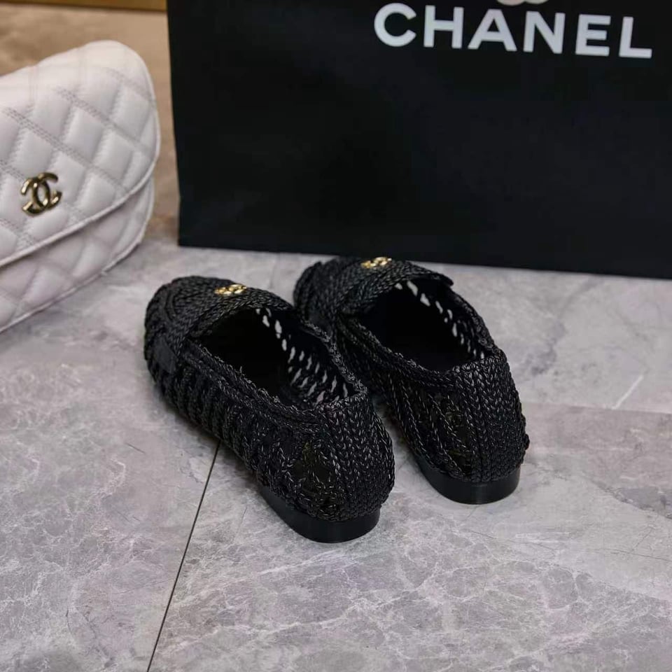 Chanel Braided Woven Loafers CC Logo Black Fabric G39852 view 5