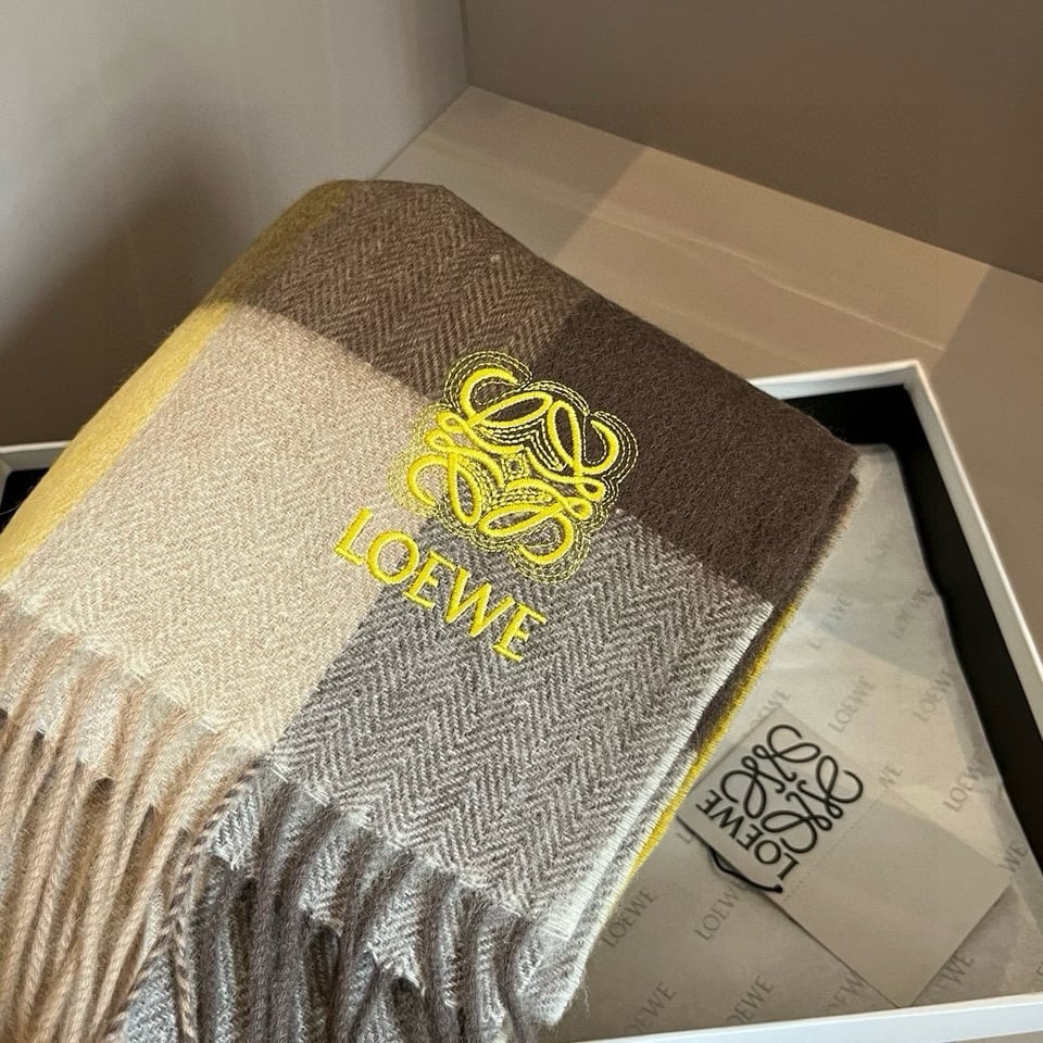 Loewe Cashmere Scarf Check Yellow For Women 180cm view 6