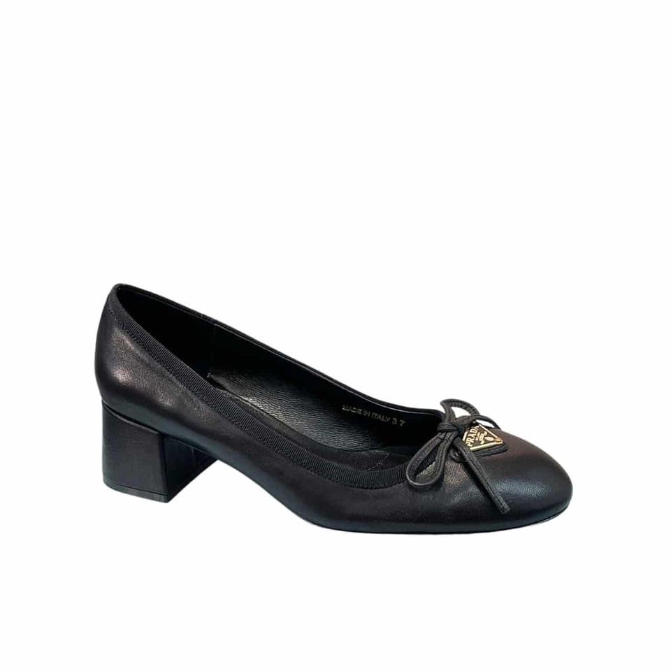 Prada Triangle Logo Bow Pump In Black view 2