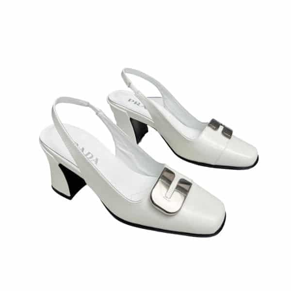 Prada Leather Slingback Pumps White view 2