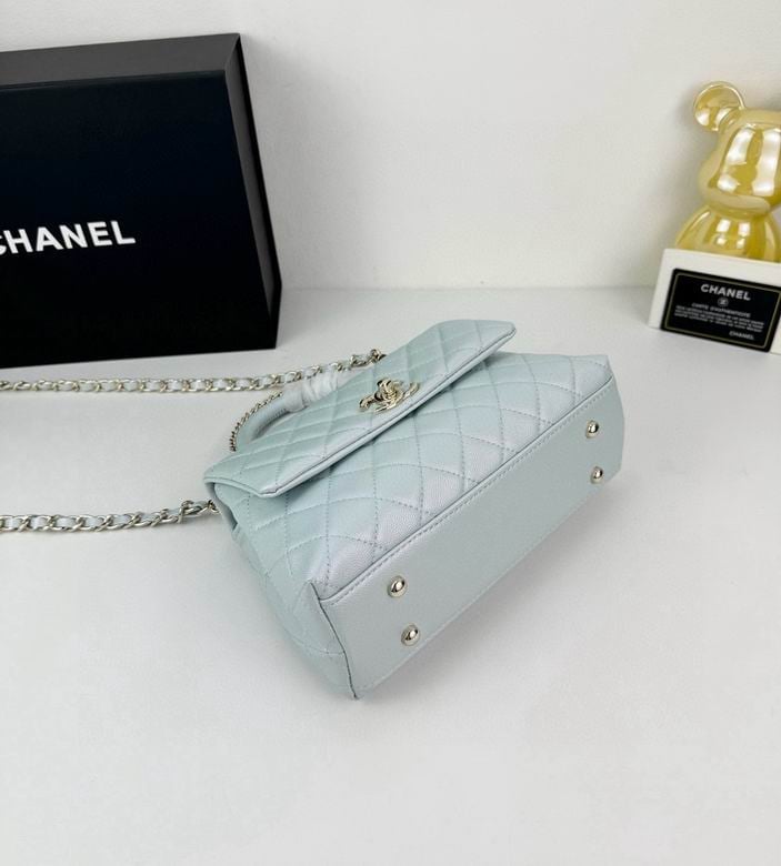 Chanel Coco Classic Flap Bag 24cm/9.4in Caviar Leather Silver Hardware – Light Blue view 7