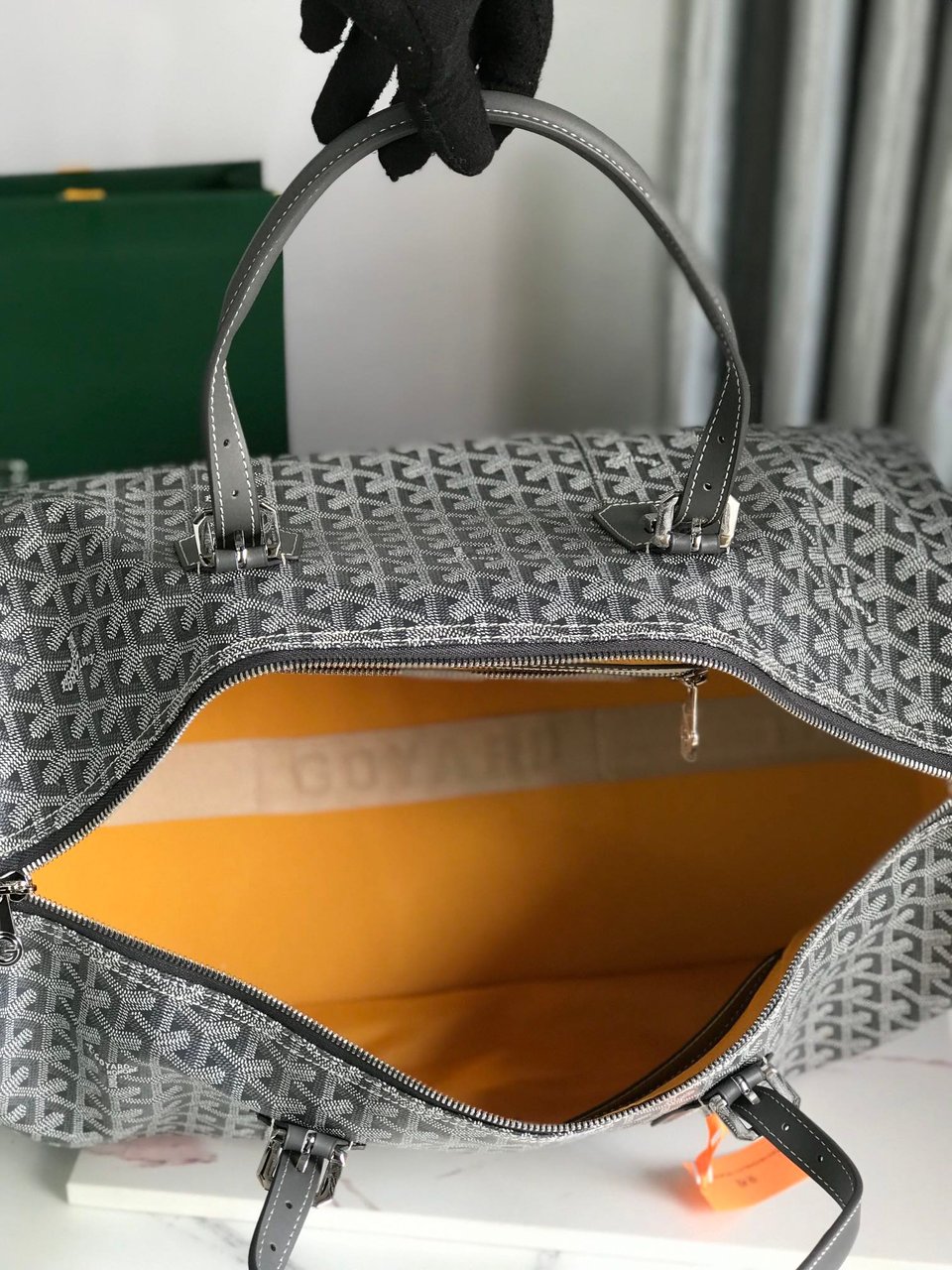 Goyard Boston 50 Bag Cm Gray Goyardine Canvas And Calfskin Trim view 4