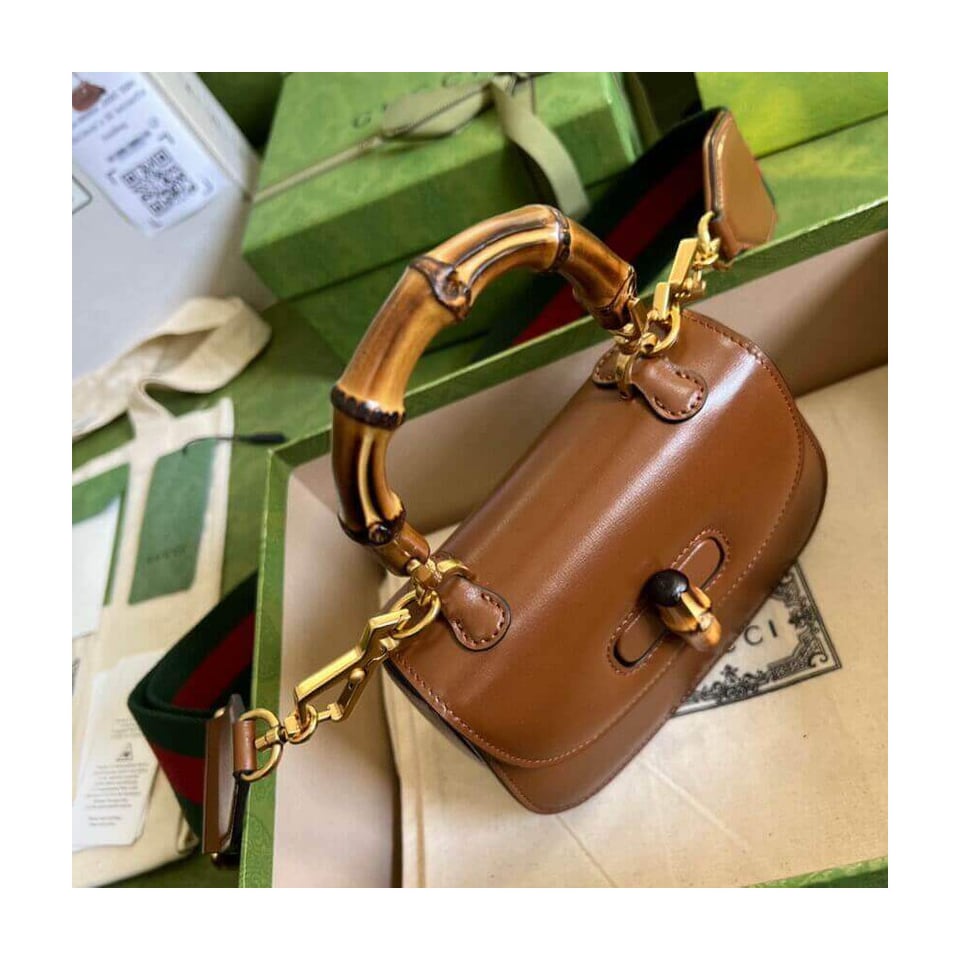 Gucci Mini Top Handle Bag with Bamboo Cuir view 7