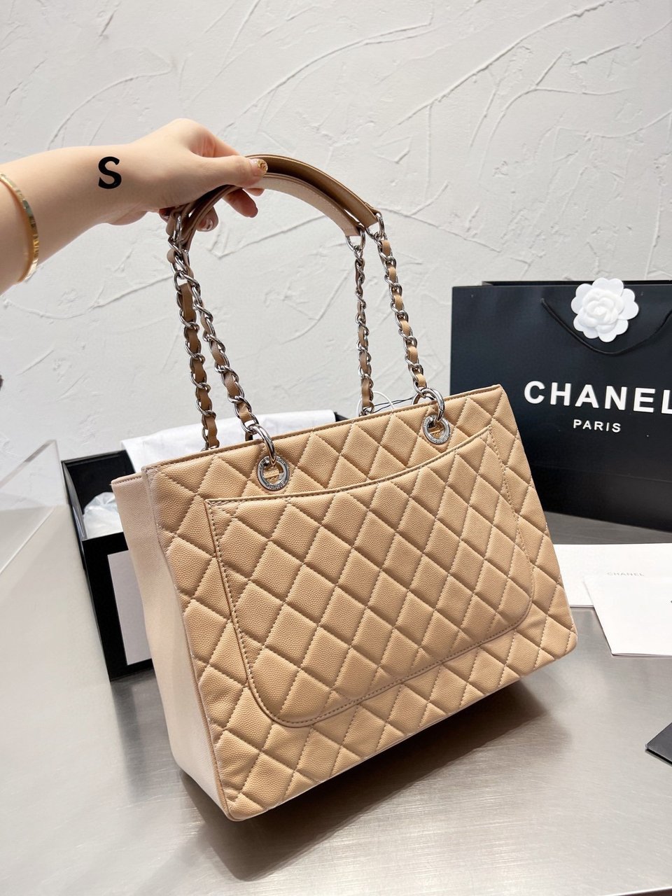 Chanel Grand Shopping Tote Bag Beige Caviar 33Cm/13in view 8
