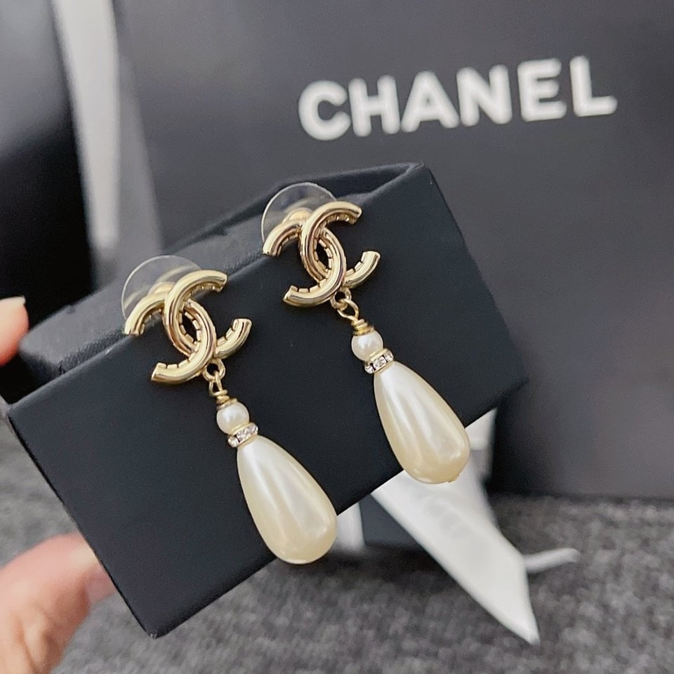 Chanel Cc Pearl Drop Earrings view 2