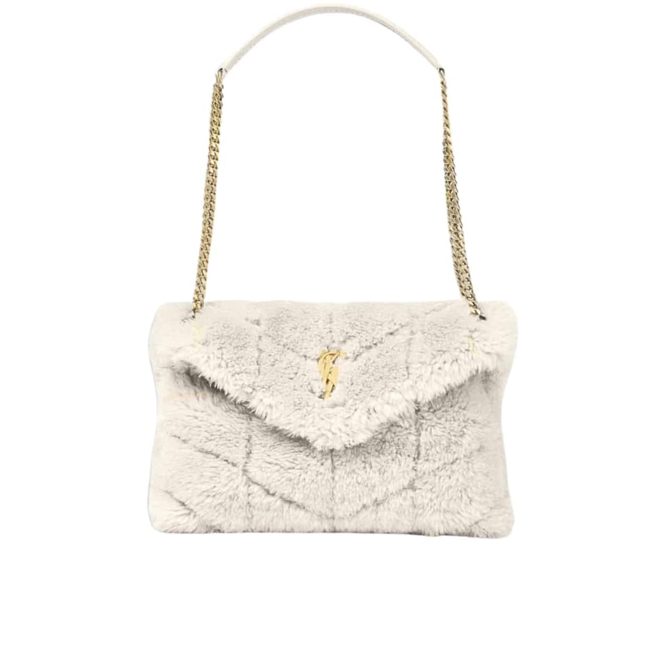 Saint Laurent Puffer Bag In Shearling White 28Cm view 2
