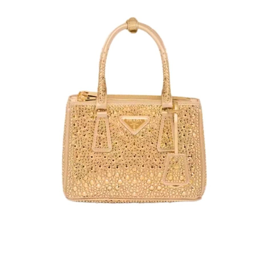 Prada Galleria Satin Mini Bag With Crystals Yellow 23Cm