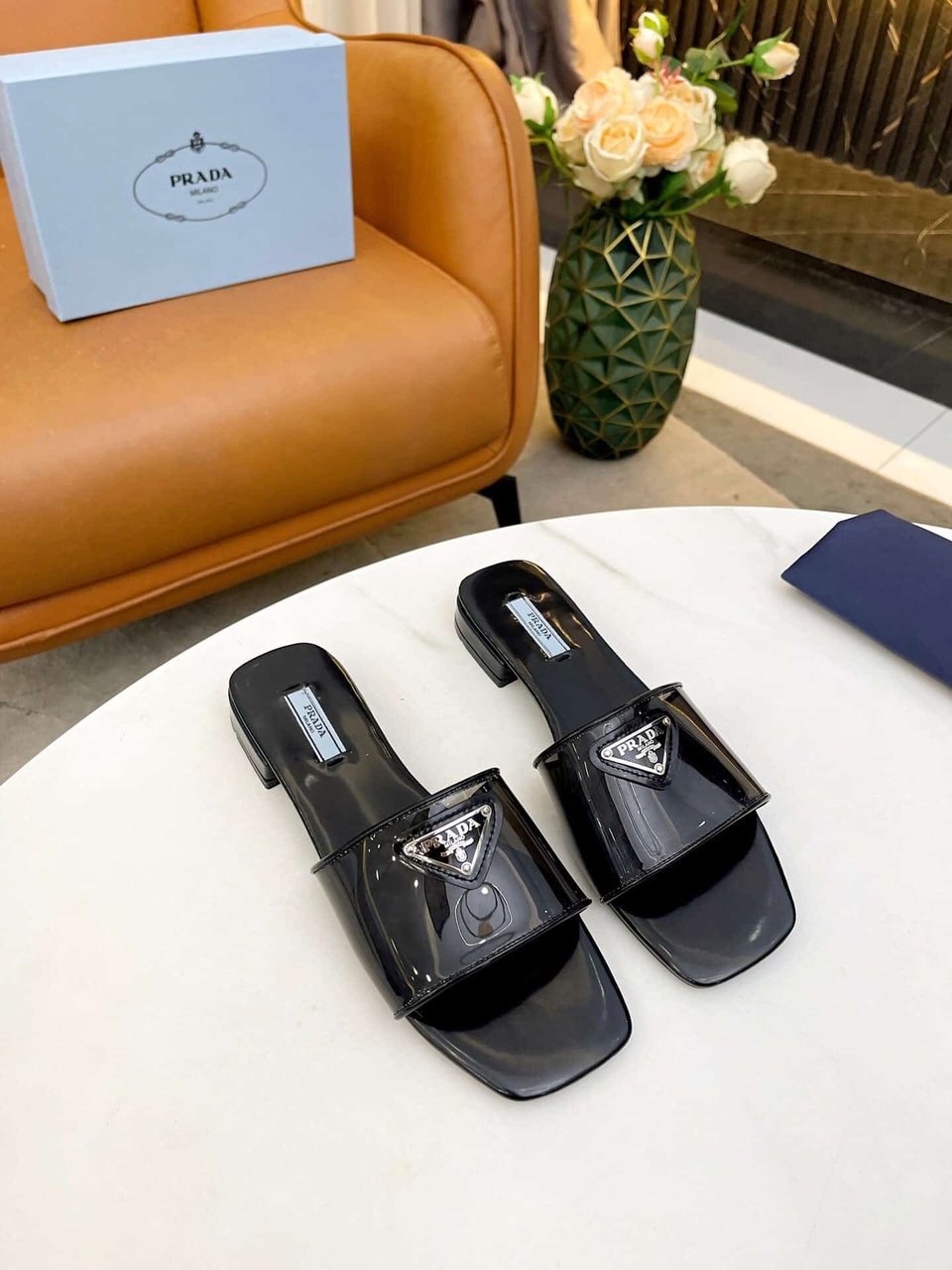 Prada Logo Plaque Slip On Black view 6