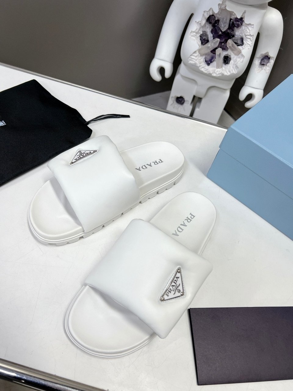 Prada Soft Padded Nappa Leather Slides White 1Xx6482Dl8F0009F020 view 5