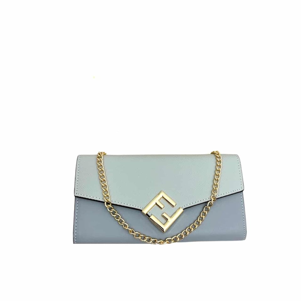 Fendi Ff Diamonds Continental With Chain Leather Wallet Light Blue 19Cm view 2