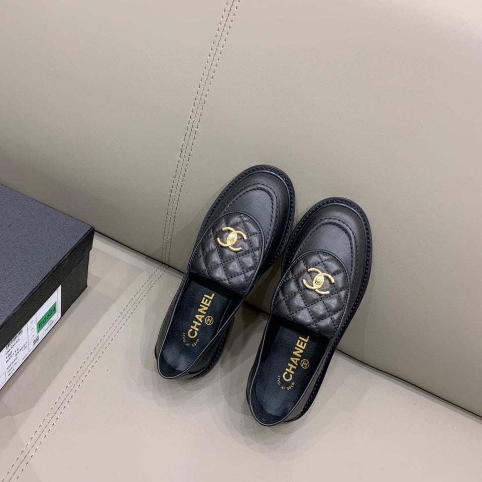 Chanel Quilted Leather Loafers Black with Gold CC Logo view 8