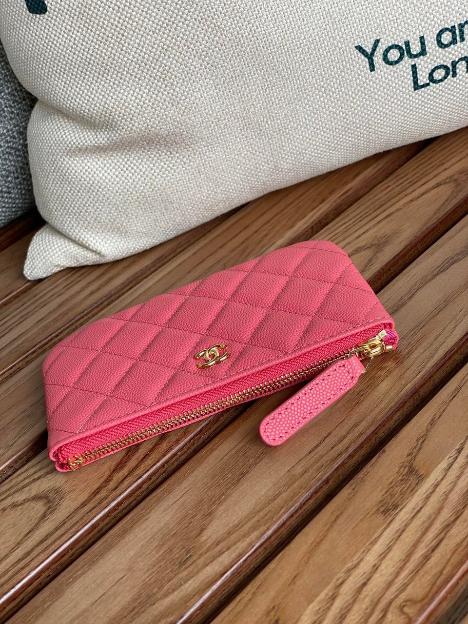 Chanel Zipped Wallet 15 Dark Pink Caviar Gold Hardware view 8