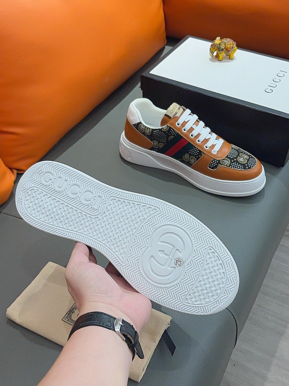 Gucci Screener Gg High Top Sneaker Leather With Orange view 9