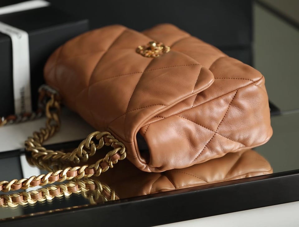 Chanel 19 Quilted Handbag Light Grey 30Cm view 9