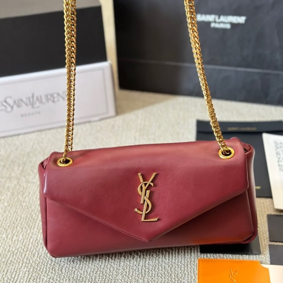 Saint Laurent Calypso Small In Plunged Rouge Merlot 27Cm view 3