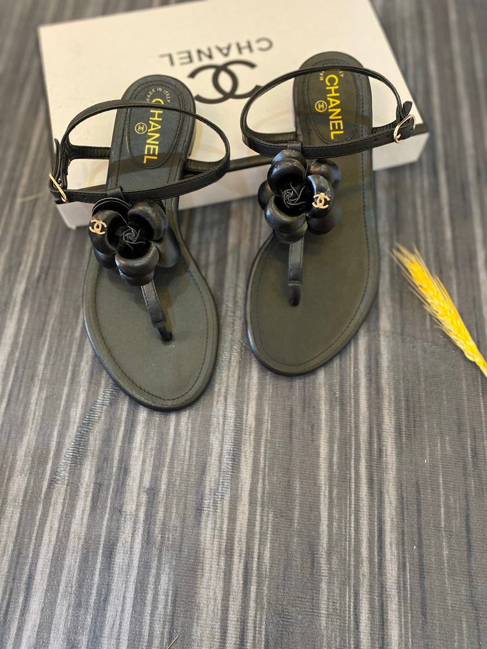Chanel Jelly Black Rubber Camellia Sandals Black view 5