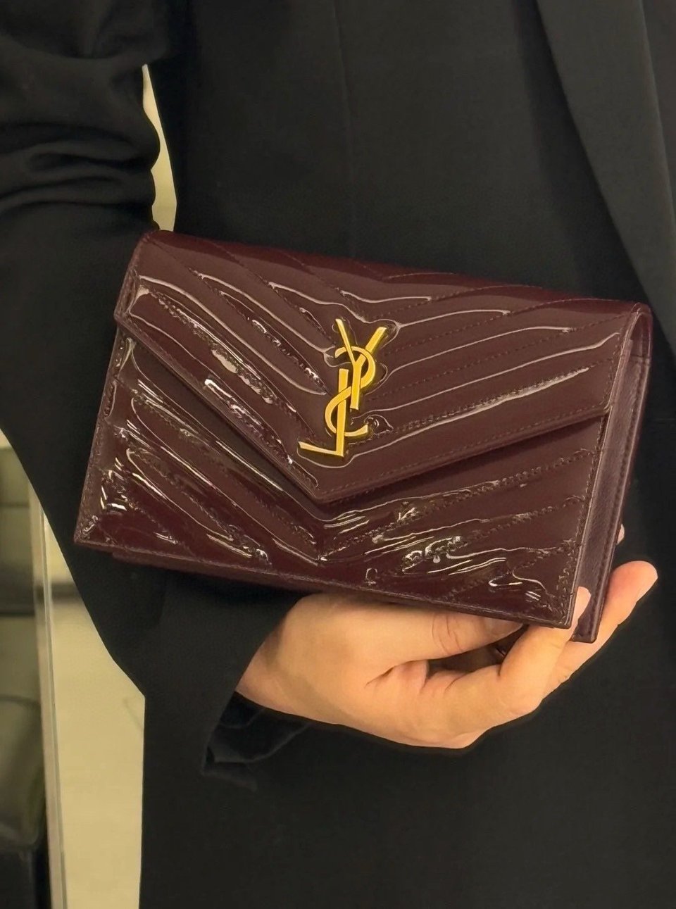 Saint Laurent Envelope Wallet on Chain in Quilted Patent Leather 19cm view 4
