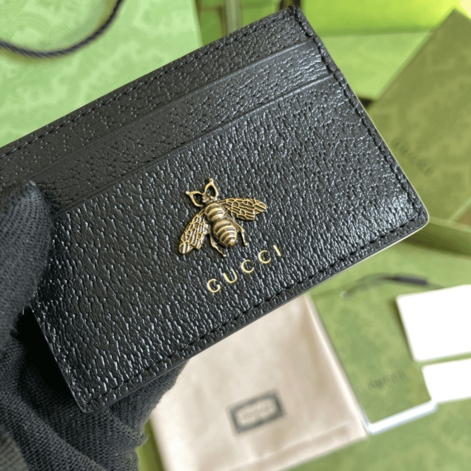 Gucci Animalier Card Case Black with Metal Bee 4in/10cm For Men view 5