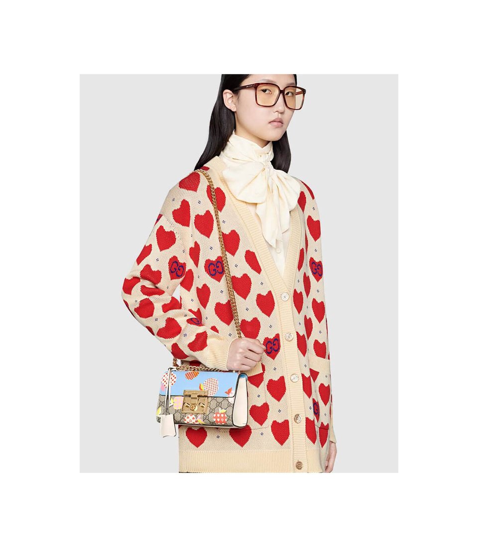 Gucci Padlock Heart Apple Pattern Small Shoulder Bag Blue view 3