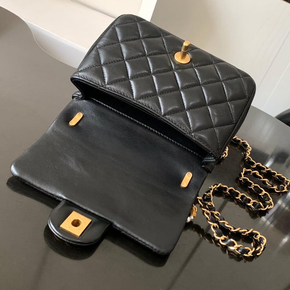 Chanel Mini Flap Bag with Pearl Top Handle Chain view 12