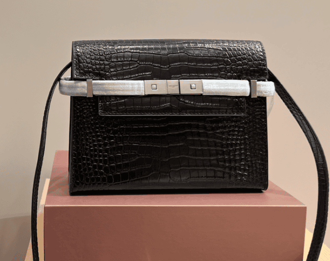 Saint Laurent Manhattan Shoulder Bag In Crocodile Embossed Shiny Black Silver 25Cm view 7