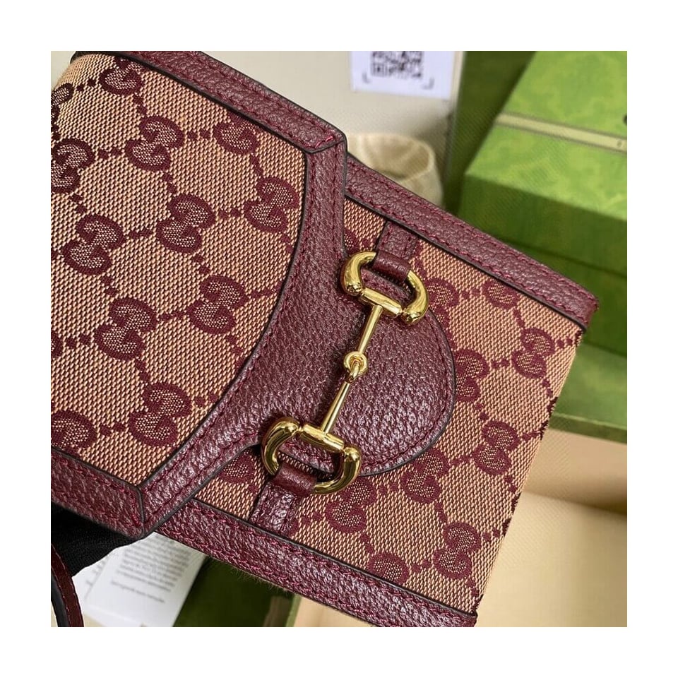 Gucci Horsebit 1955 Mini Bag in Burgundy GG Canvas view 8