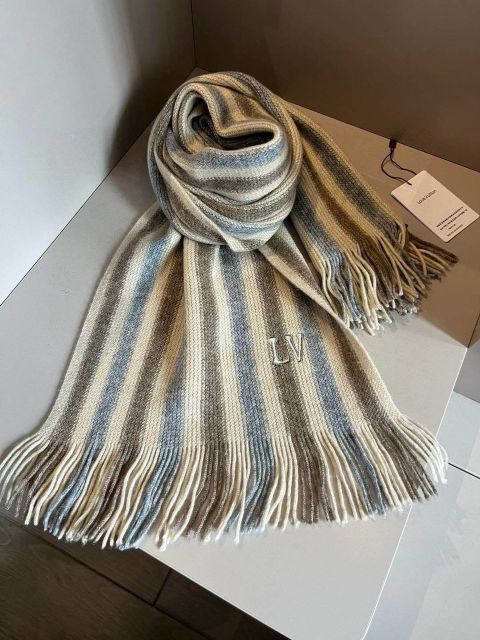 Louis Vuitton Striped Scarf Beige-Grey For Women 180cm view 2