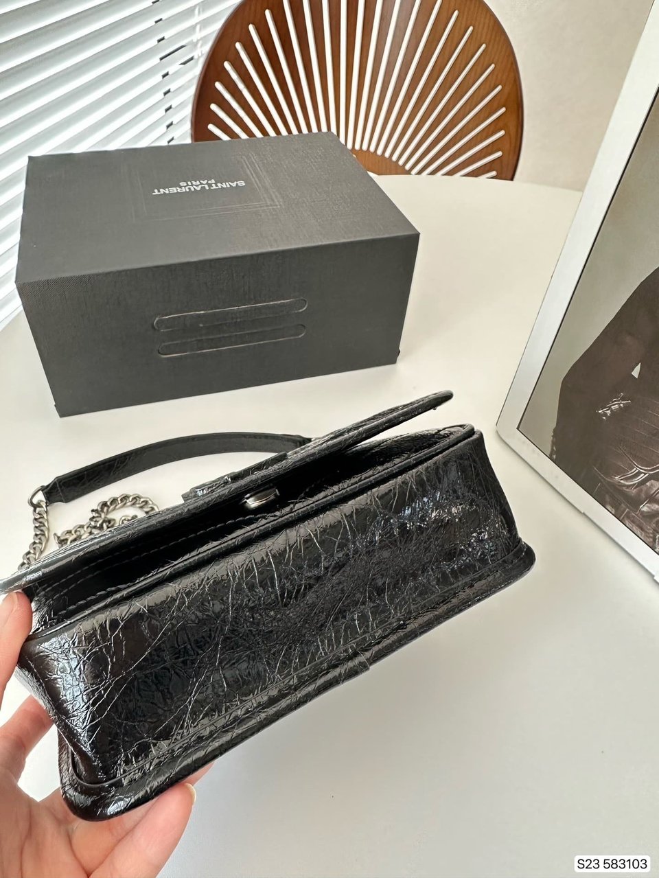 Saint Laurent Niki Vintage Leather Chain Wallet Black 19Cm view 3