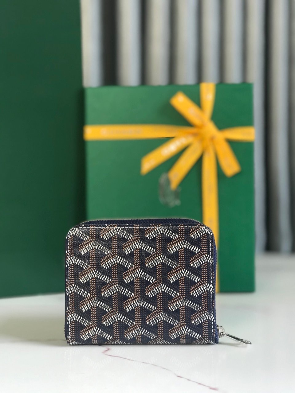 Goyard Matignon Mini Wallet 11cm Navy Blue Goyardine Canvas And Calfskin view 3