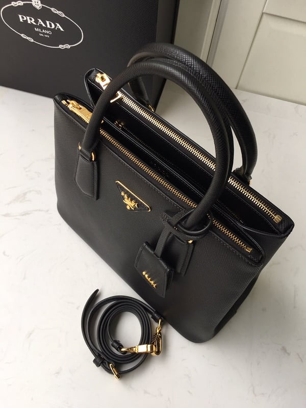 Prada Large Galleria Saffiano Leather Bag In Black view 8
